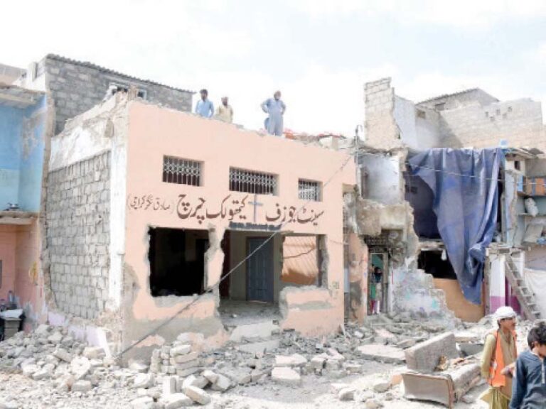 Karachi authorities demolish part of church as helpless Christians watch
